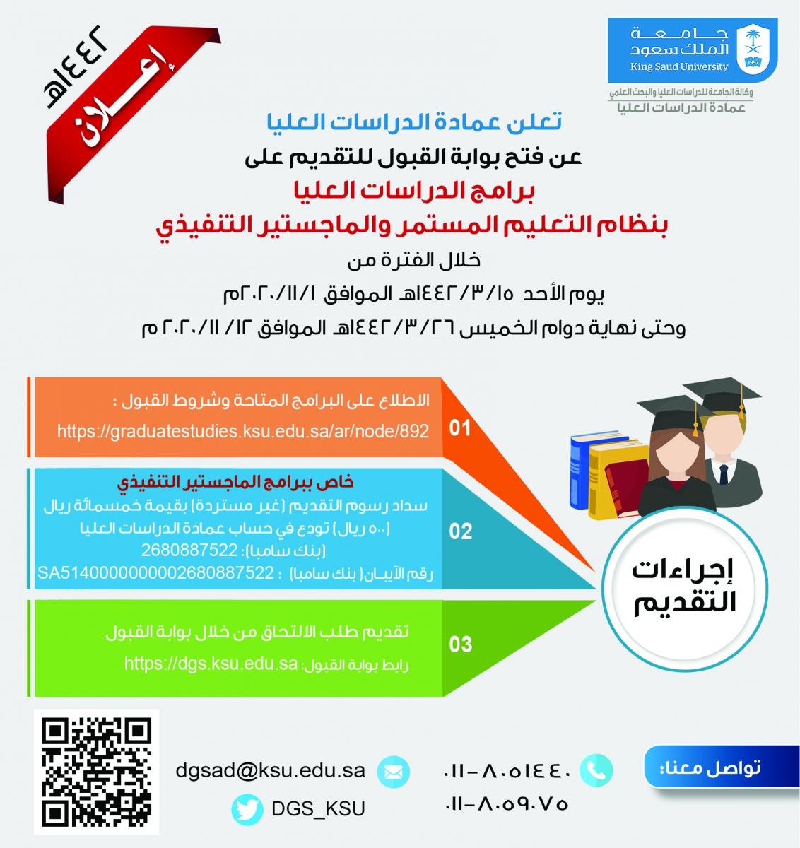 جامعة الملك سعود تعلن عن مواعيد التقديم على برامج الدراسات العليا.